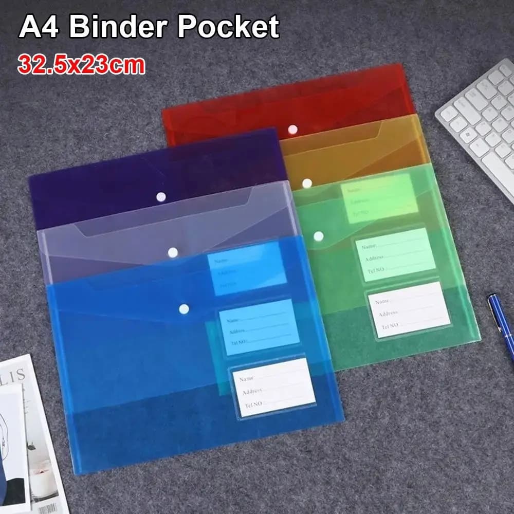 1 pz con tasca per etichette raccoglitore A4 tasca trasparente trasparente documenti cartelle bottone a pressione busta in plastica portafogli popper