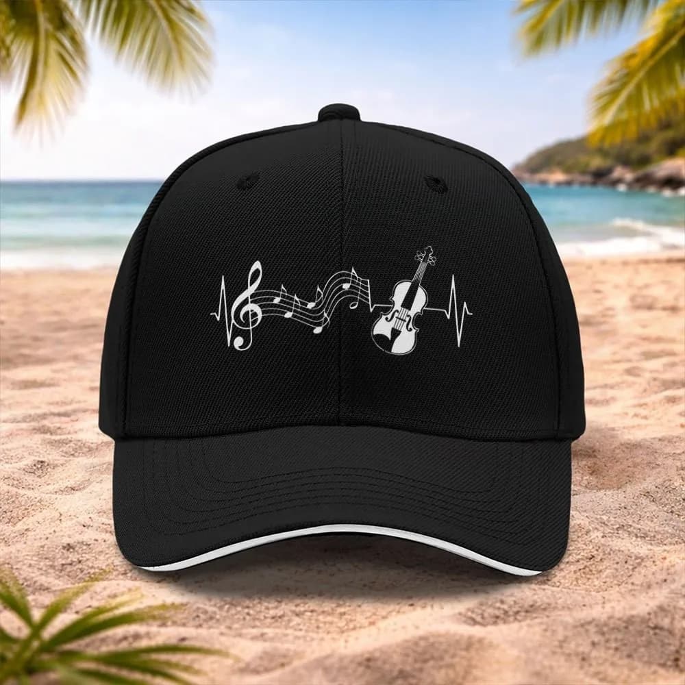 Violin Heartbeat Baseball Cap Unisex Music Lover Hat Adjustable Strap Outdoor Sports Sun Hat Gift for Musicians