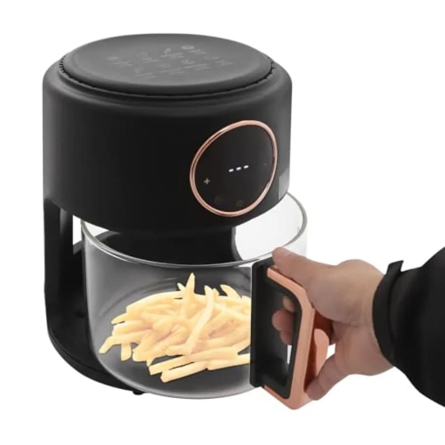 Friggitrice ad Aria da 4.2L (3.81Qt) 1200W con Display LCD e Vetro a 360°, Friggitrice ad Aria Portatile da Tavolo con Display Digitale 110V Regolabile