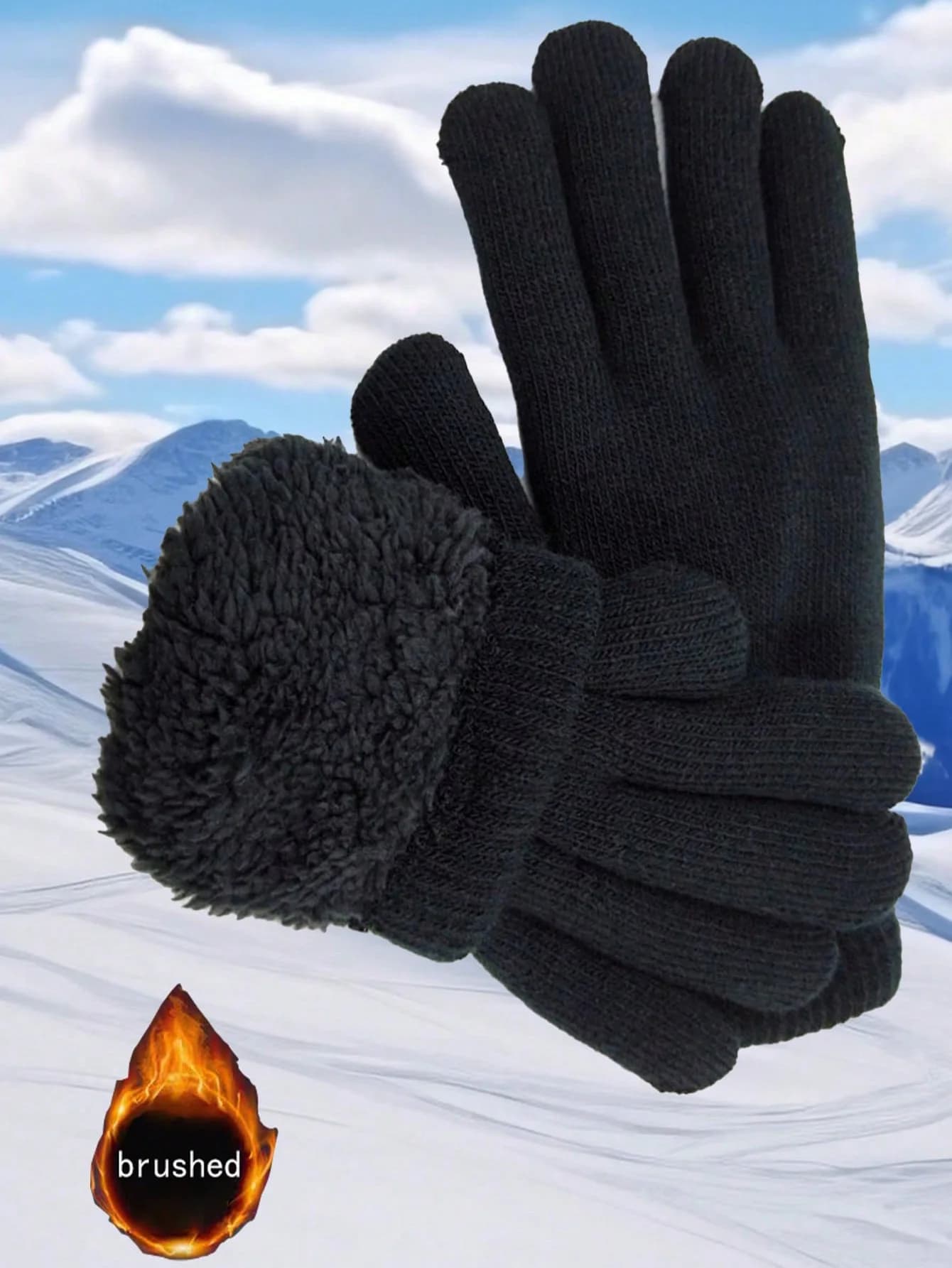 1 paio di guanti invernali caldi a doppio strato da donna, lavorati a maglia con pelle di cervo e foderati in pile, guanti termici per il freddo per donna