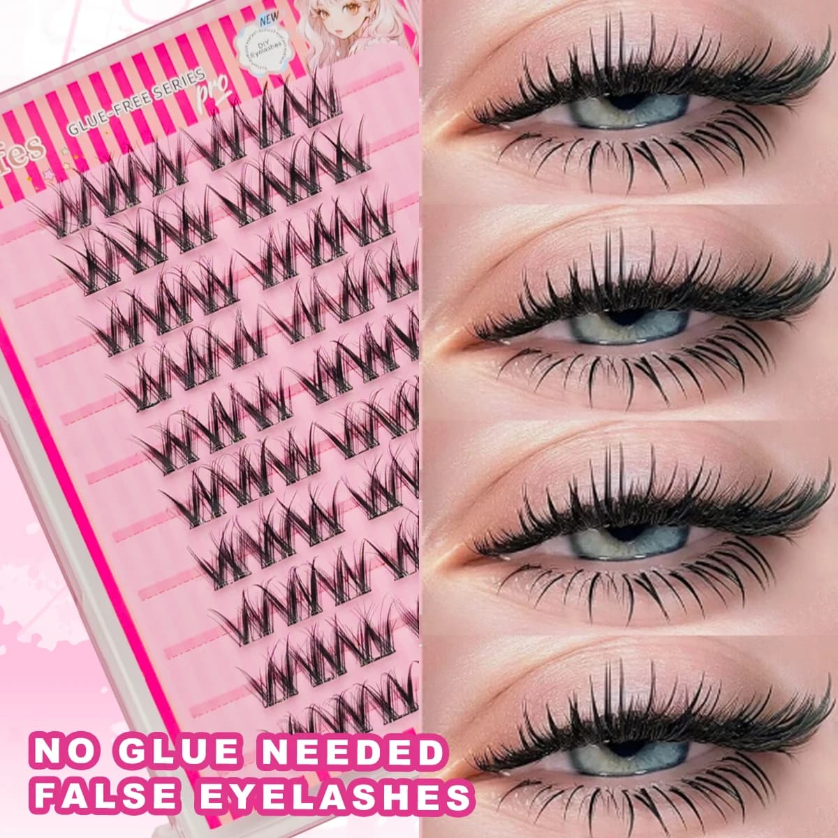 60 pcs C Curl Cluster Faux Self-adhesive Eyelash Press in 3 seconds No glue required Natural appearance Lightweight reusable for everyday