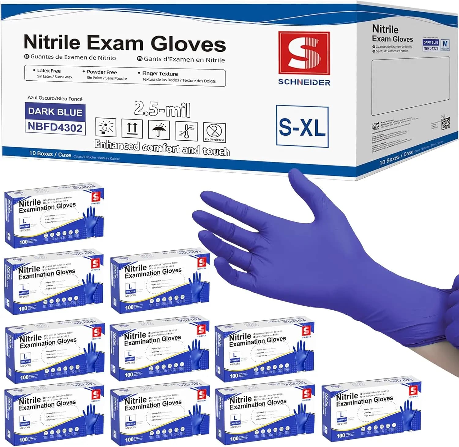Guanti in Nitrile Blu Scuro Monouso per Cucina e Uso Domestico, Senza Lattice e Senza Polvere