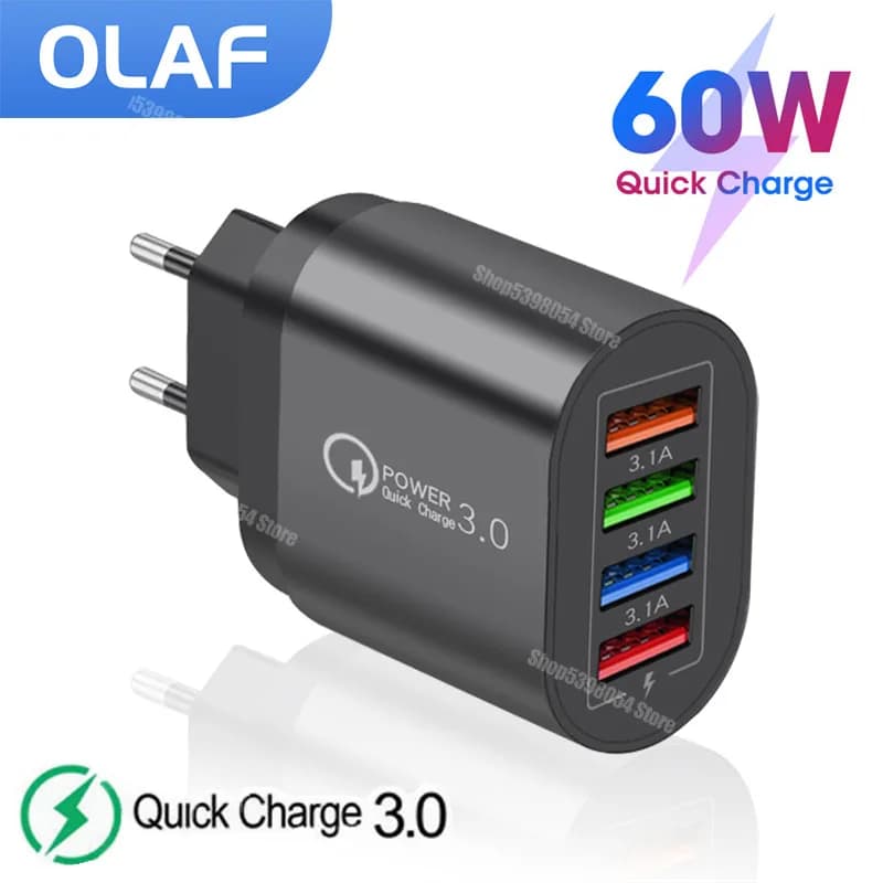 Caricabatterie USB Olaf 60W ricarica rapida 3.0 telefono cellulare caricabatterie rapido USB a 4 porte per iPhone 13 adattatore per caricabatterie Samsung Huawei Xiaomi