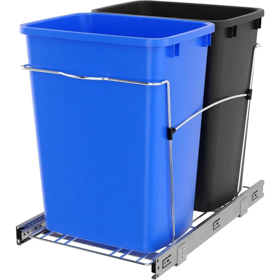 Bidoni della spazzatura a doppia estrazione per mobili da cucina Bidone per il riciclaggio dei rifiuti da 35 litri su diapositive complete Blu Nero RV18KD2218CS