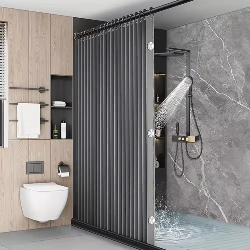 Tenda da doccia magnetica pieghevole, tenda da bagno impermeabile con 14 ganci, tenda da bagno in stile moderno per la decorazione della casa