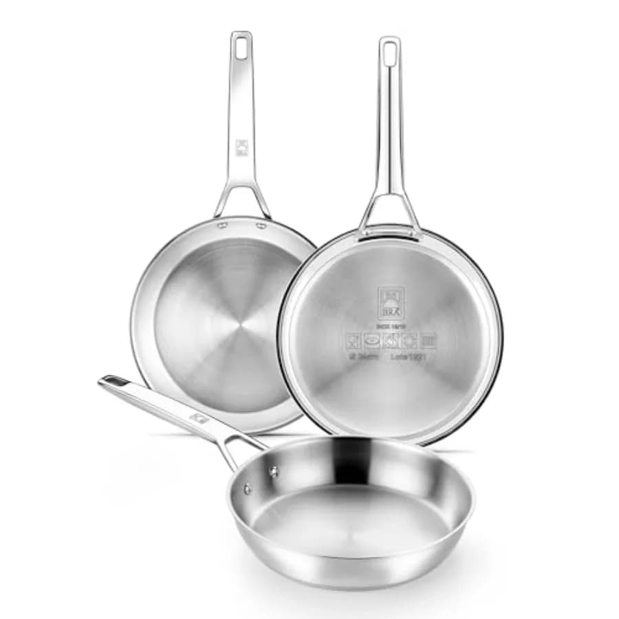 Set of 3 COOKWARE Signature 8 + 9.5 + 11 inches, professional stainless steel pan, compatible with all types of hob, PFOA.