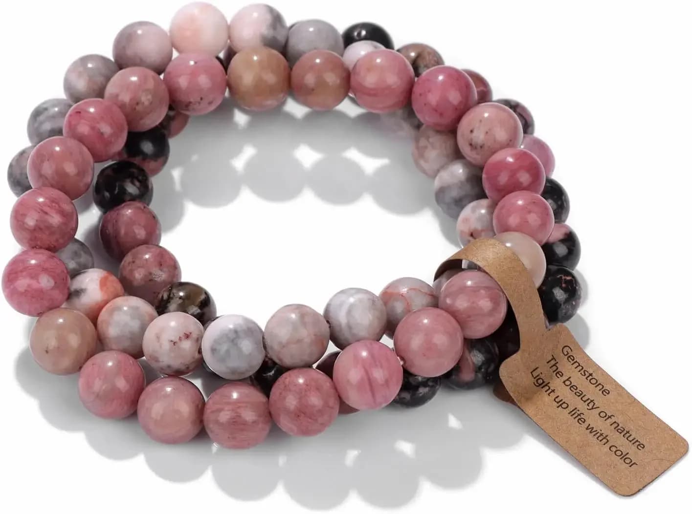 Set di 3 Braccialetti Curativi in Cristallo per Donne, Bracciale Elastico con Perline in Pietra Naturale da 8mm, Gioielli in Ametista, Idea Regalo