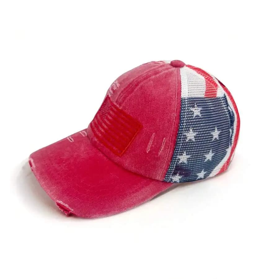 American Flag Embroidered Baseball Cap Flag Print Mesh Trucker Sun Hat, Women's Baseball Cap, Unisex