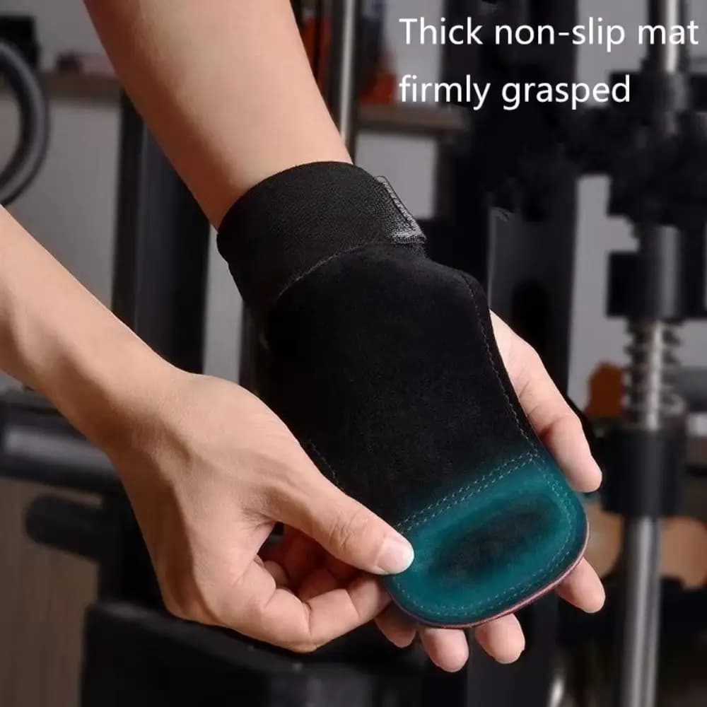 Double Layer PU Leather Gloves Wrist Strap Anti-slip Training Gloves for Gym Gloves with Handle Bovine Leather Steak Gloves