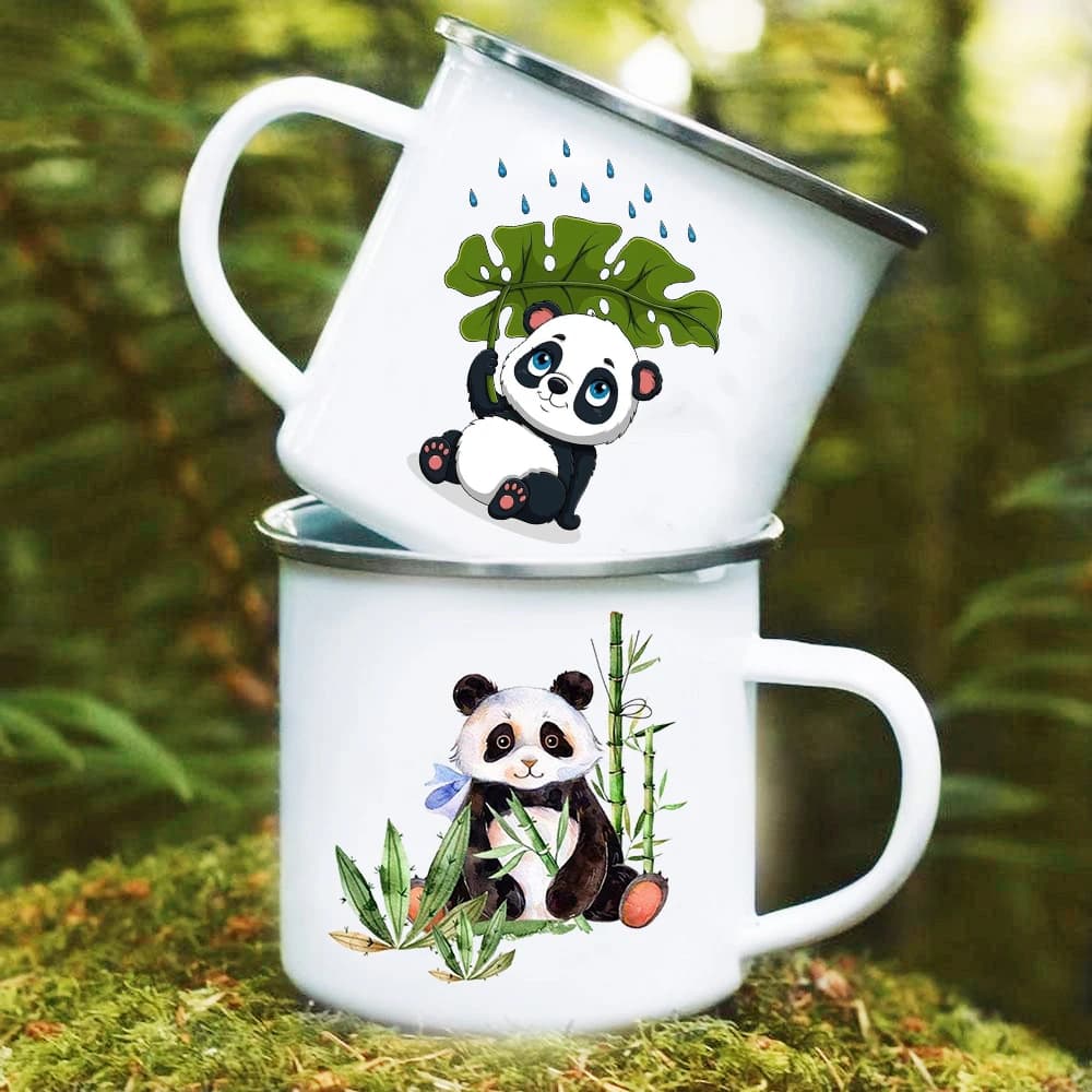 Panda stampato Camper tazze campeggio smalto tazza estate Capming partito birra succo tazza carino manico tazze migliori regali per i bambini amici