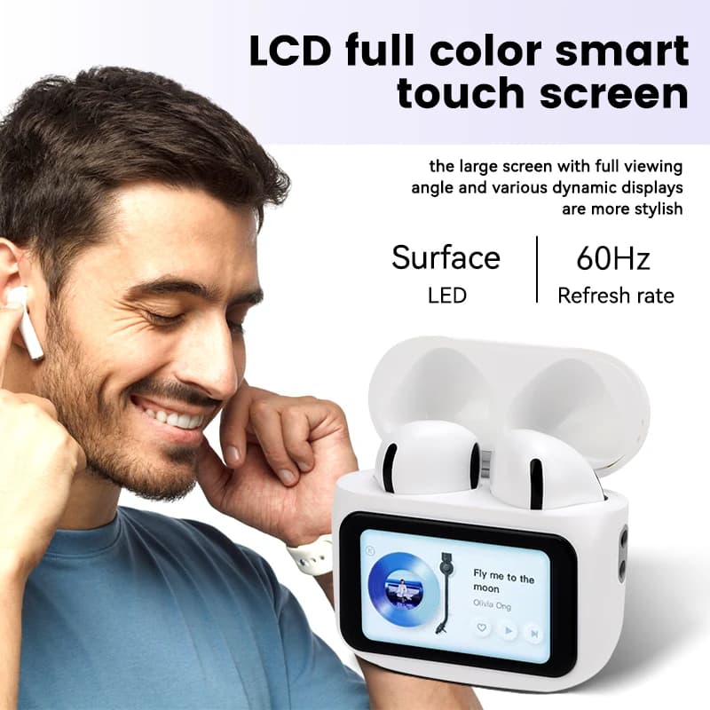 Auricolari Bluetooth Portatili, Cuffie Wireless con Schermo Touch, Cancellazione del Rumore, Mini Auricolari per Uomo