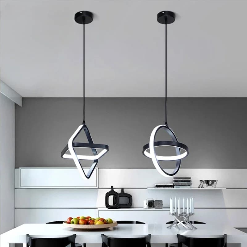 Lampada a sospensione a LED moderna semplice Lampada a sospensione in bianco e nero Lampade a sospensione per soggiorno Cucina Sala da pranzo Camera da letto Comodino