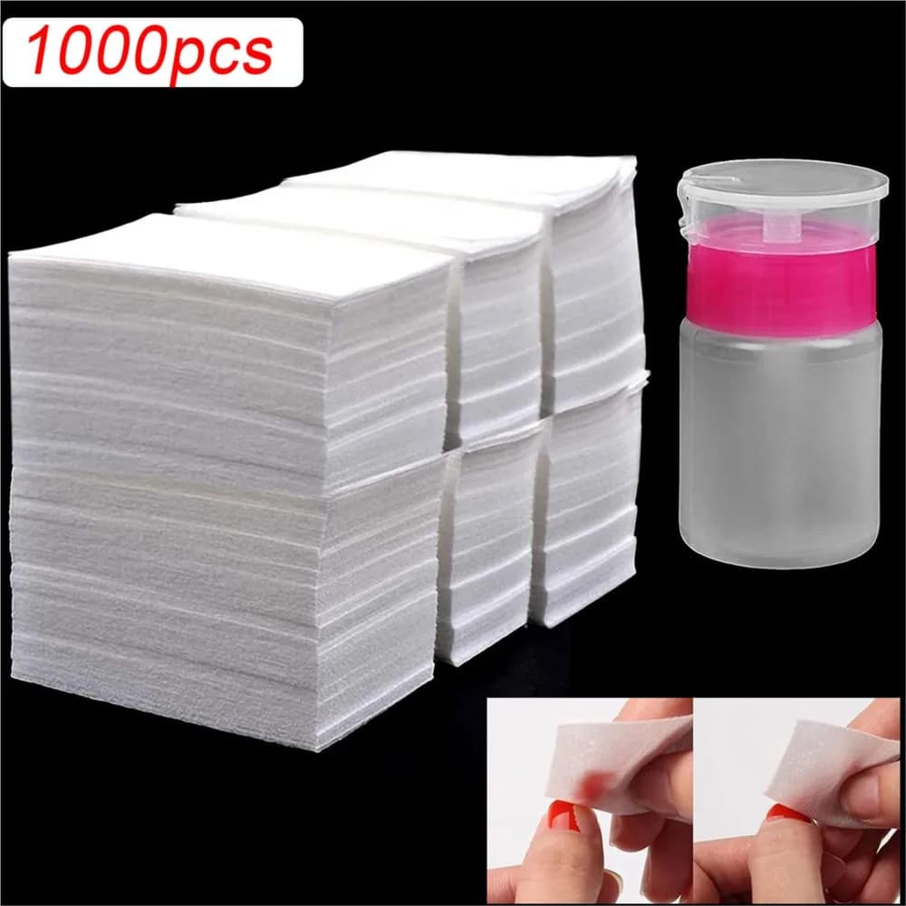 1000 pz. di tamponi di cotone per unghie 100% e 1 dispenser a pompa estraibile, salviette non tessute senza pelucchi per la rimozione dello smalto gel, forniture F5%