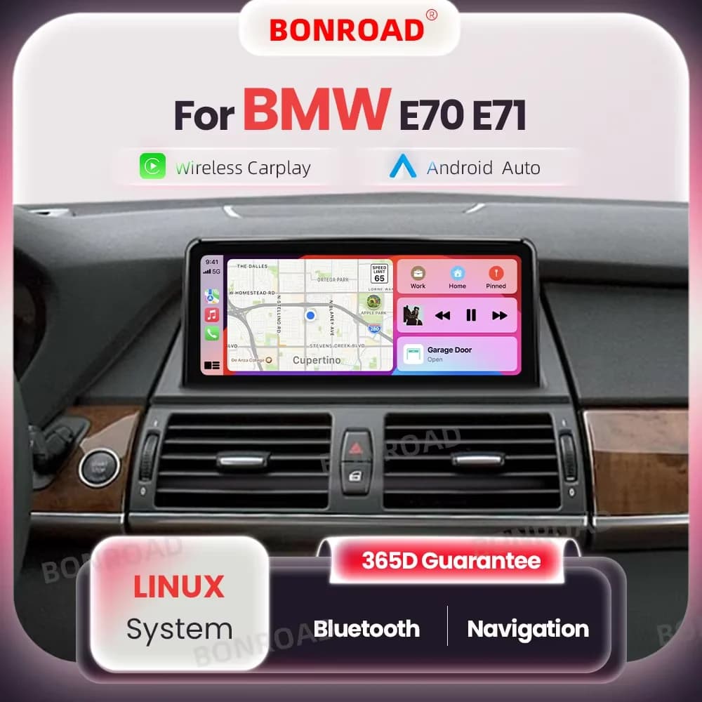 BONROAD Autoradio Wireless con Carplay e Android Auto per BMW X5 E70 X6 E71 CCC CIC, Bluetooth, Mirror Link, Navigazione GPS, Schermo Touch