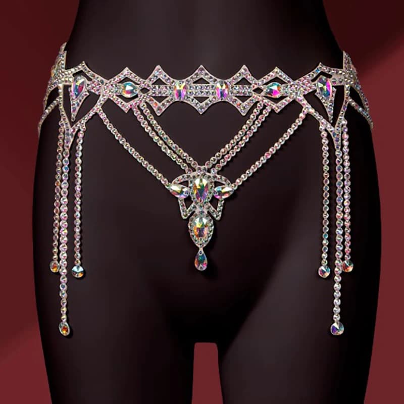 Catena in vita per danza del ventre da donna Accessori per prestazioni con diamanti fatti a mano Catena di diamanti per competizioni professionali di danza orientale