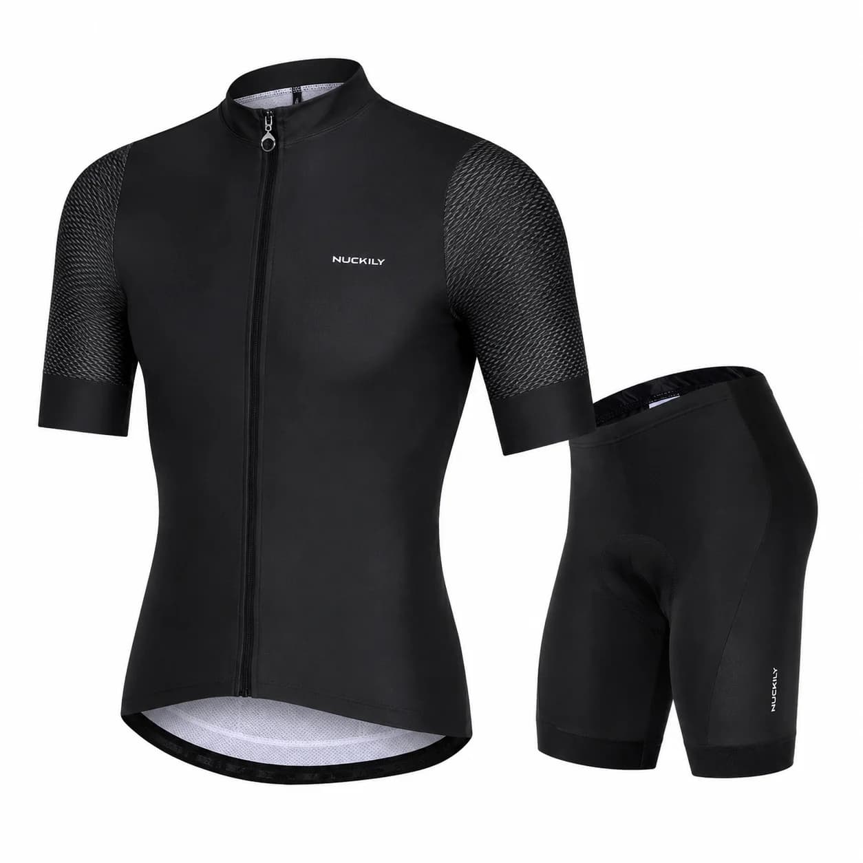 NUCKILY Set Maglia Ciclismo Uomo Manica Corta Asciugatura Rapida Traspirante con Pantaloncini Imbottiti 3D e Grip in Silicone Riflettente Kit Bici Estivo