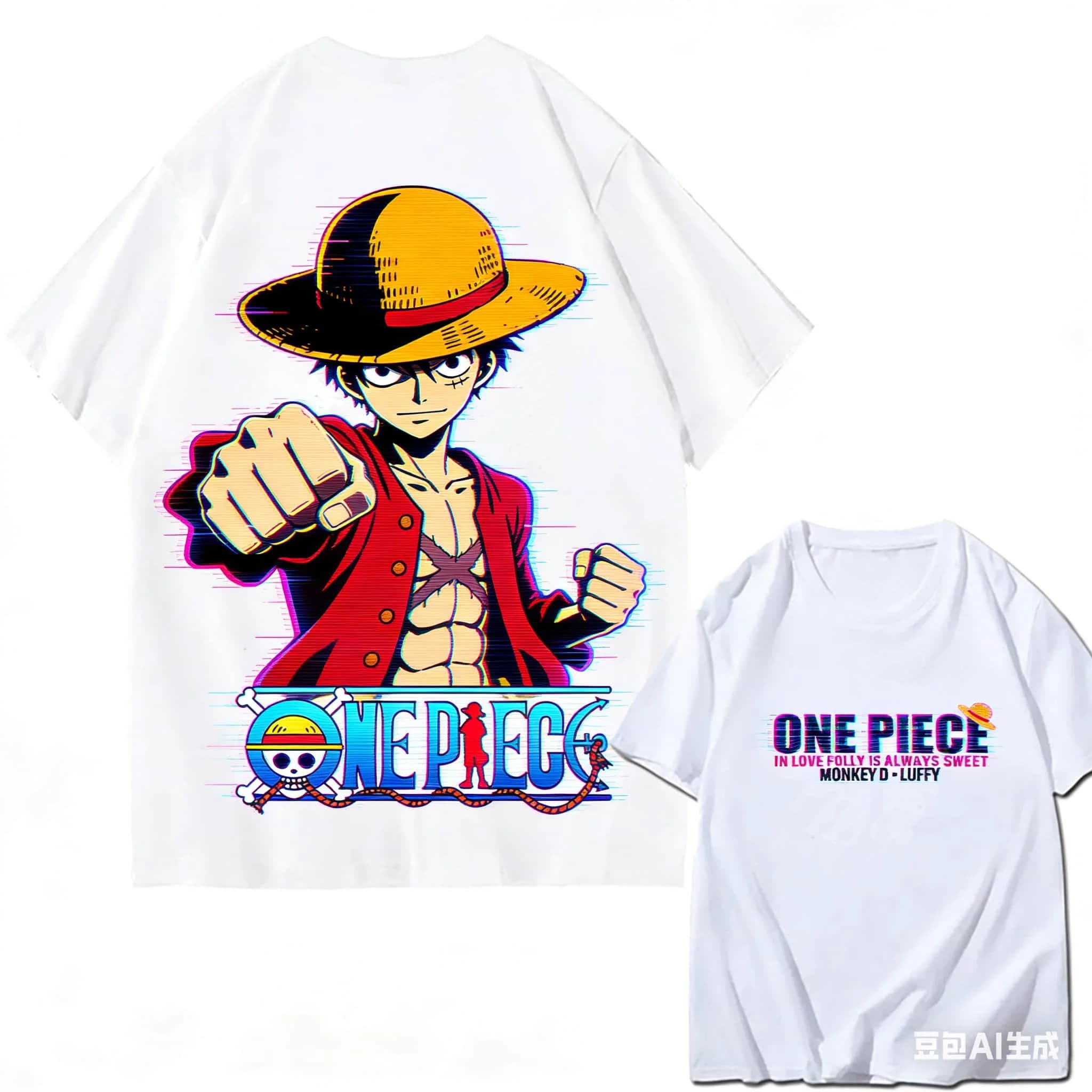 Pigiama One Piece Luffy per Bambini, T-Shirt a Maniche Corte e Pantaloncini con Motivo Teschio Anime, per Uomo e Donna, Estivo