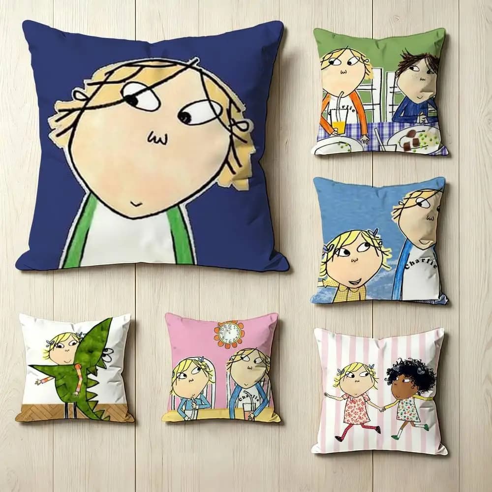 C-Charlie and L-Lola Cute Animation Square Double-Sided printed Pillow Case Bedroom Bedside Pillow Sofa Cushion Cover