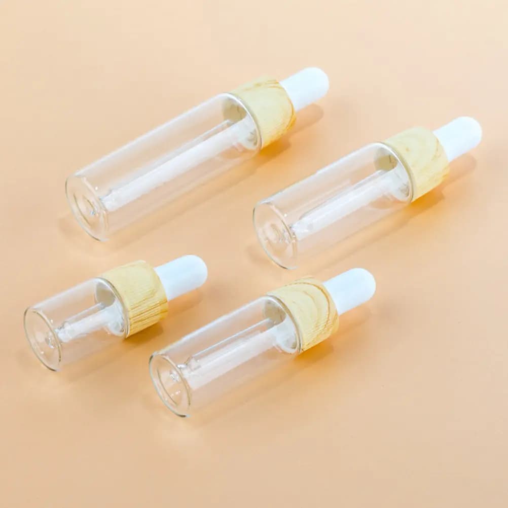 4Pcs Glass Dropper Dispenser Bottle Wood Grain Essential Oil Bottles Transparent Glass Dropper Container for Toner