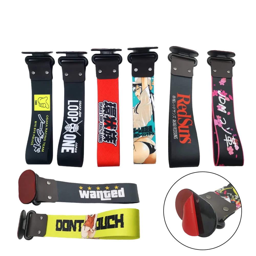Car Motorcycle Tow Strap Belt JDM Style Tow Rope Ribbon Trailer Ropes Bumper Universal Pasting Tow Strap Pendant Accessories