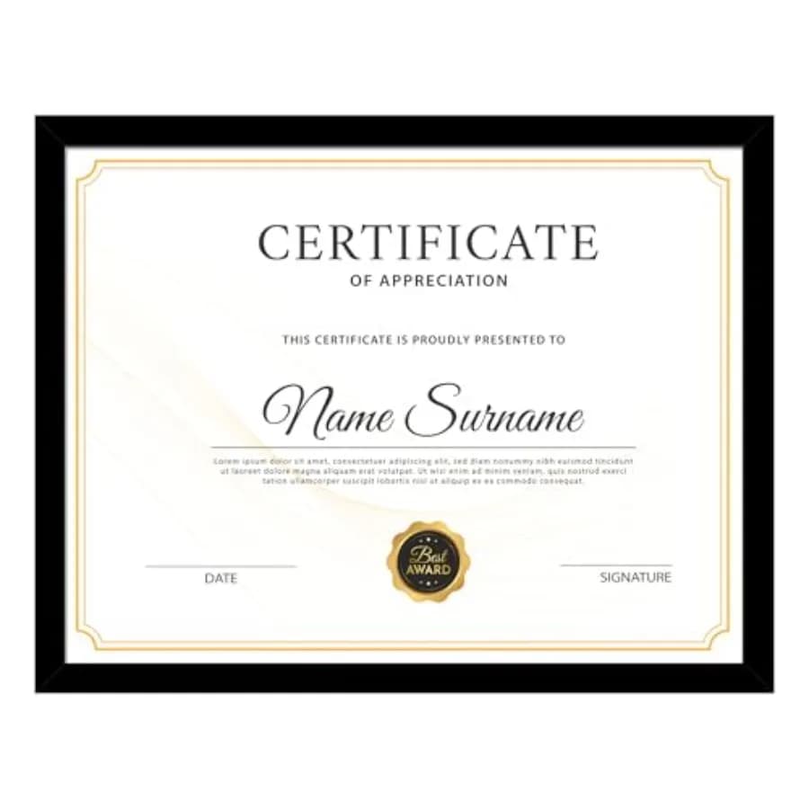 Cornice Nera 8.5x11 Pollici, Cornici per Certificati, Diplomi e Documenti da Appendere o da Tavolo, Confezione da 1