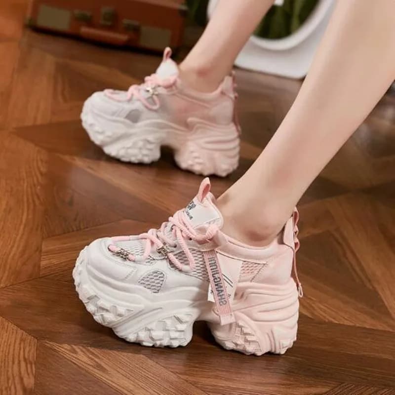 Sneaker Chunky da Donna 9CM in Pelle Microfibra Air Mesh, Stile Vulcanizzato, Colori Misti, Moda Lusso, Stivaletti Estivi Autunnali, Scarpe Scavate