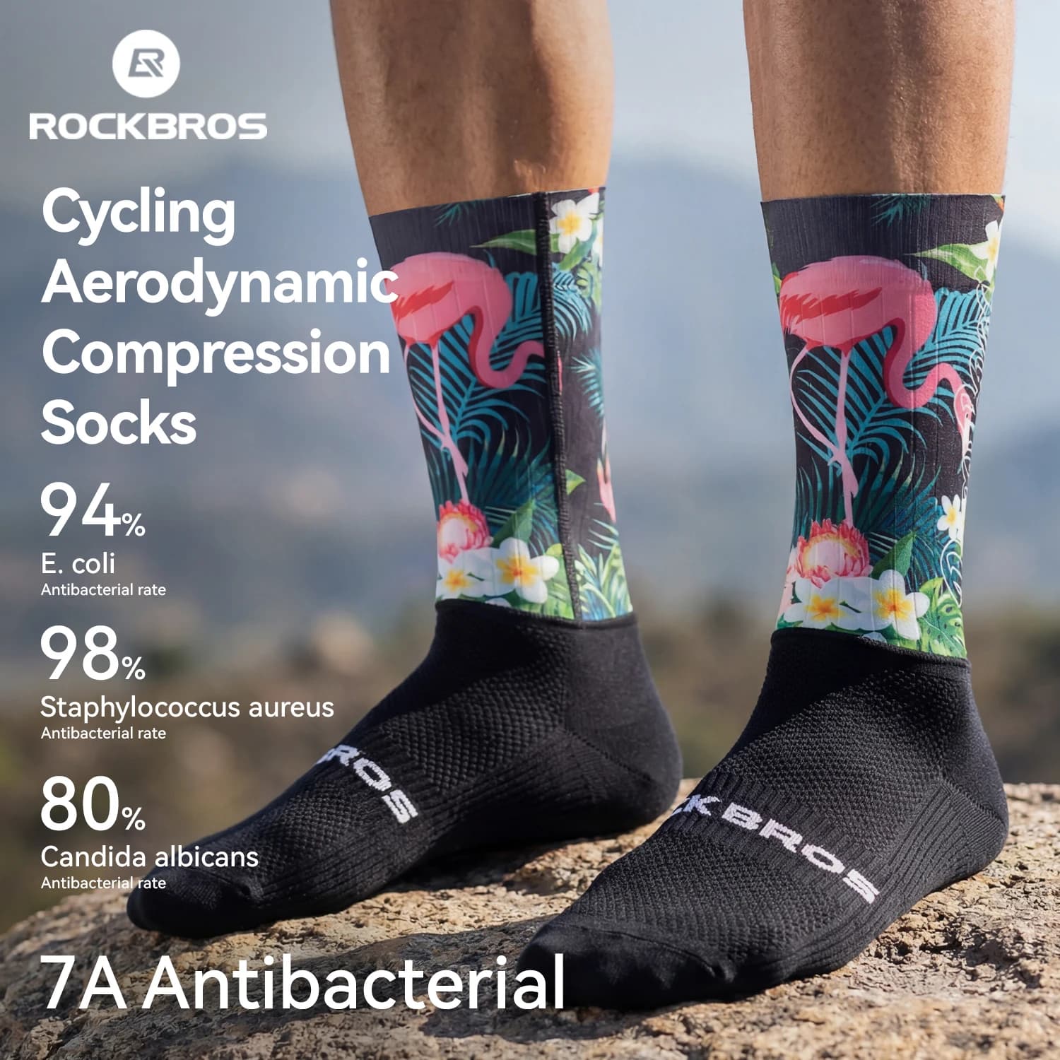 Calzini da Ciclismo ROCKBROS Traspiranti con Assorbimento degli Urti, Calzini Aerodinamici a Compressione, Calzini da Ciclismo 3D Elasticizzati
