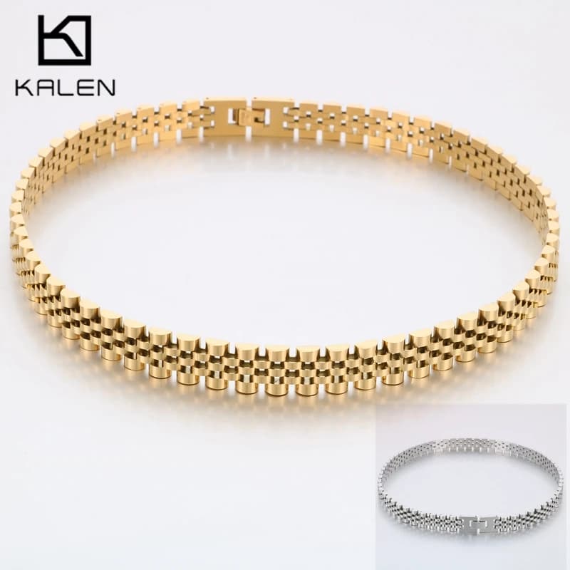 10MM Stainless Steel Wristband Chain Bracelet Necklace for Women Men Thick Gold Color Tredndy Jewelry Set Homme Luxury Accessory