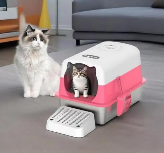 Commercio all'ingrosso grande lettiera per gatti con coperchio chiuso ingresso superiore funzione autopulente automatica catalizzatore deodorante per toilette per gatti facile da pulire
