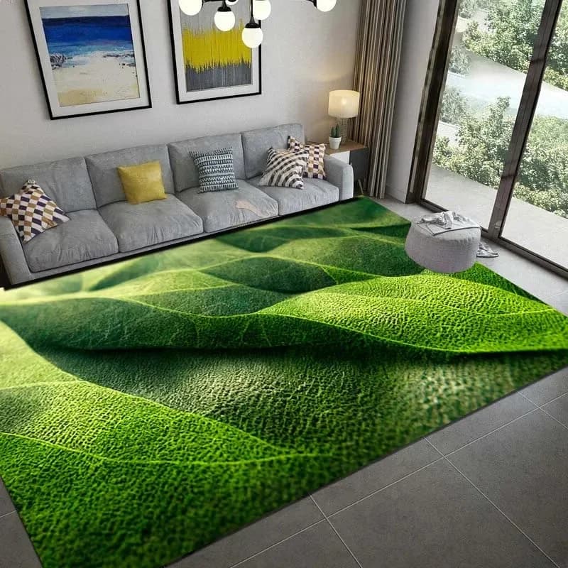 Summer Green Palm Leaves Carpets Grass Rug Tropical Leaves Rug for Living Room Bedroom Kitchen Non-slip Floor Mat Decoration