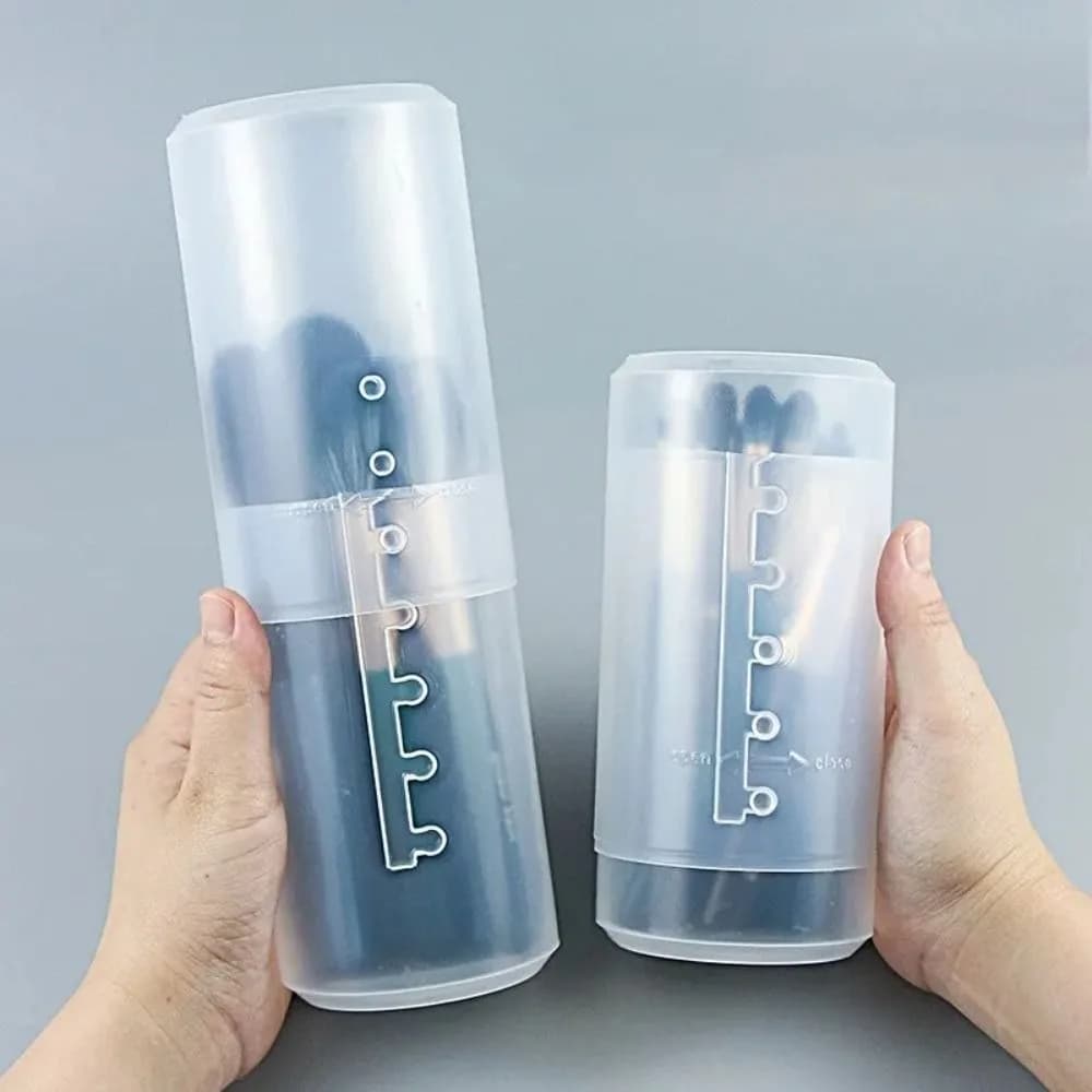 Porta pennelli per trucco trasparente portatile, altezza regolabile con coperchio, scatola da toilette antipolvere, scatola di cancelleria da tavolo retrattile