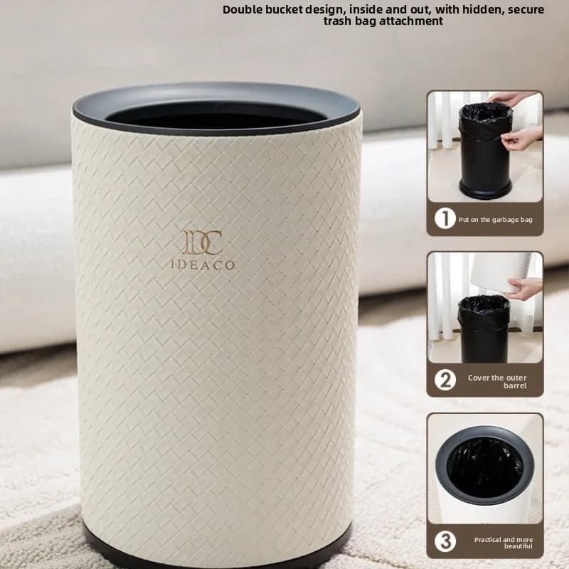 Leather Trash Can for Bathroom Large Capacity Waste Basket with Lid Office Kitchen Home Decor Sleek Modern Garbage Bin Organizer