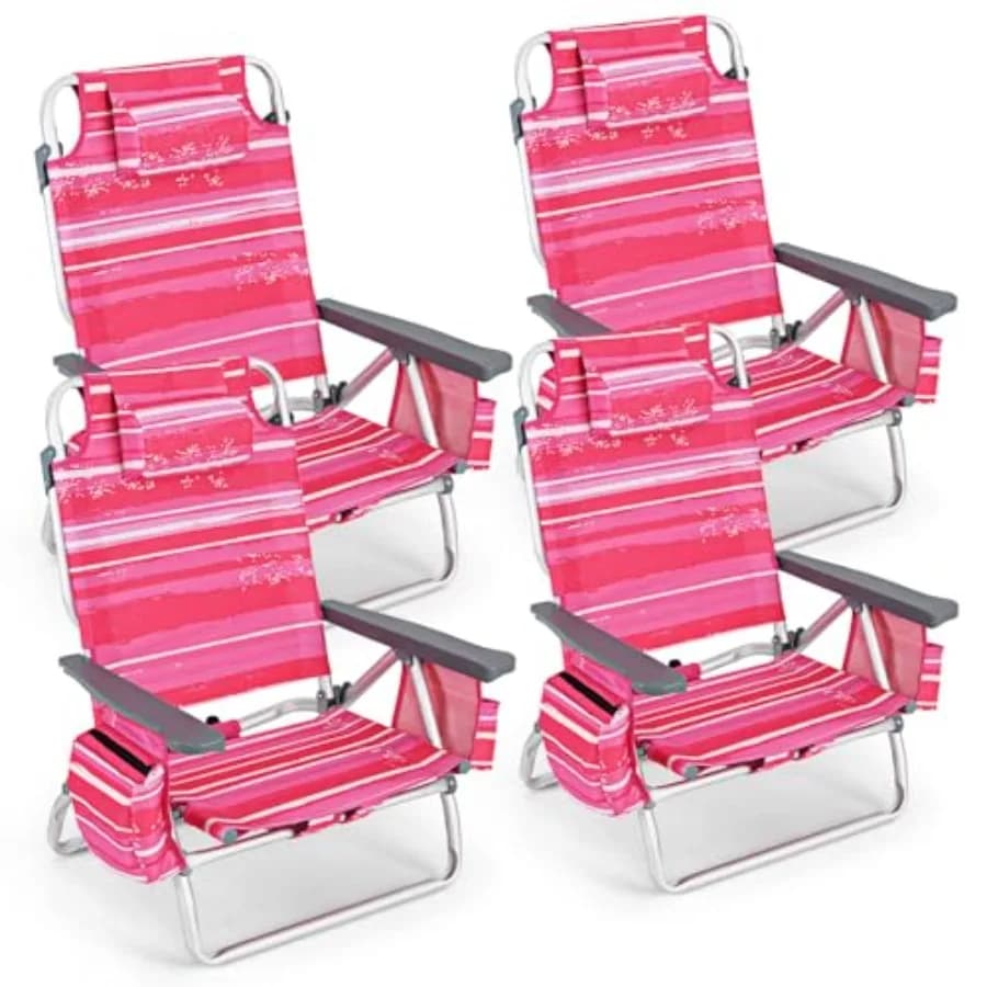 Beach Chair Foldable with Backpack, 5 Positions, Head cushion, Thermal bag, Towels, Luggage carriers, Sun