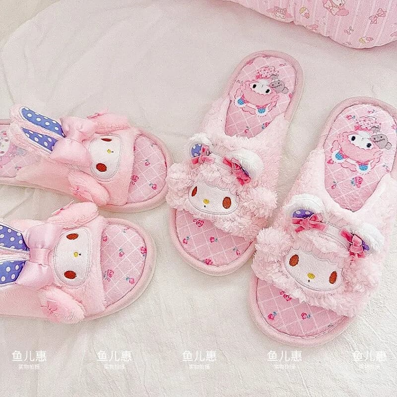 New My Melody Piano Slippers Home Spring and Summer Comfortable Soft Plush Sense of Luxury Girly Heart Holiday Gifts Sweetness