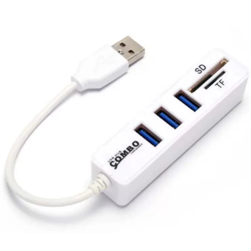 3-Port USB 2.0 Hub with Cable Long Strip Power Strip Combo TF/SD Multi-card Adapter One-Line Splitter Data Transfer Device