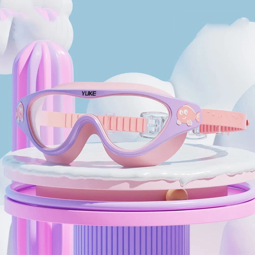 Waterproof Swimwear with Large Montature, Anti-fog, Silicone Soft, for Kids, with Earplugs, Anti-loss Swimming Glasses
