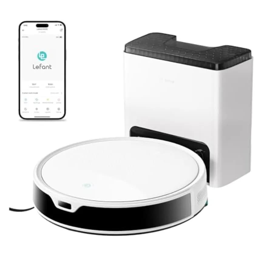 M350 Robot Vacuum and Mop Combo for hard floor and carpet, white ABS plastic, 75-day self-emptying, 6000Pa suction, quiet opera