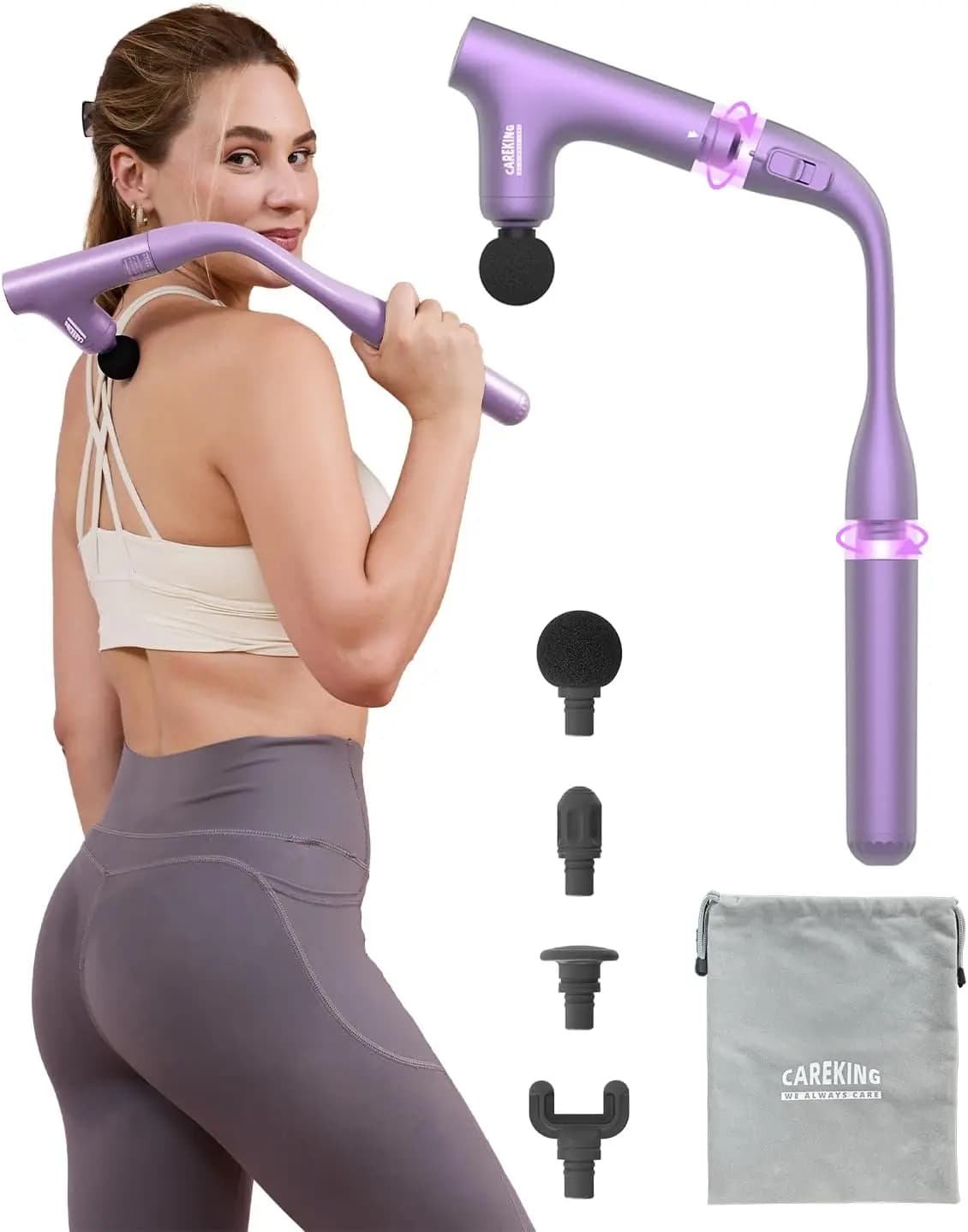 Pistola per Massaggio 3-in-1 Staccabile per Tessuti Profondi, Massaggiatore Ergonomico con Manico Estensibile per Schiena, Massaggiatore Muscolare a Percussione Portatile per Alleviare il Dolore
