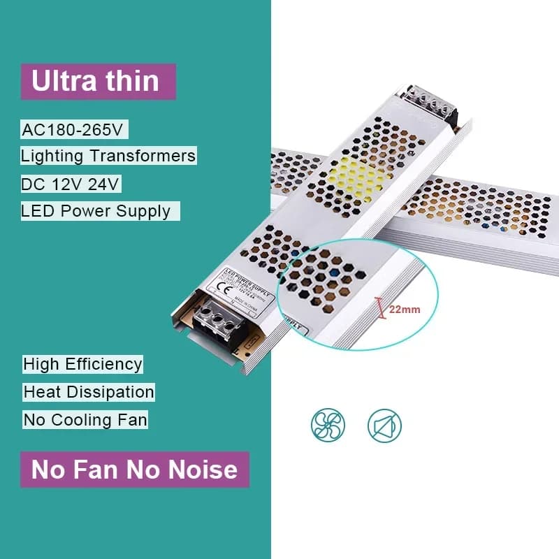 Alimentatore LED ultra sottile Trasformatori di illuminazione DC 12V 24V 100W 150W 200W Driver AC180-260V per strisce luminose a LED