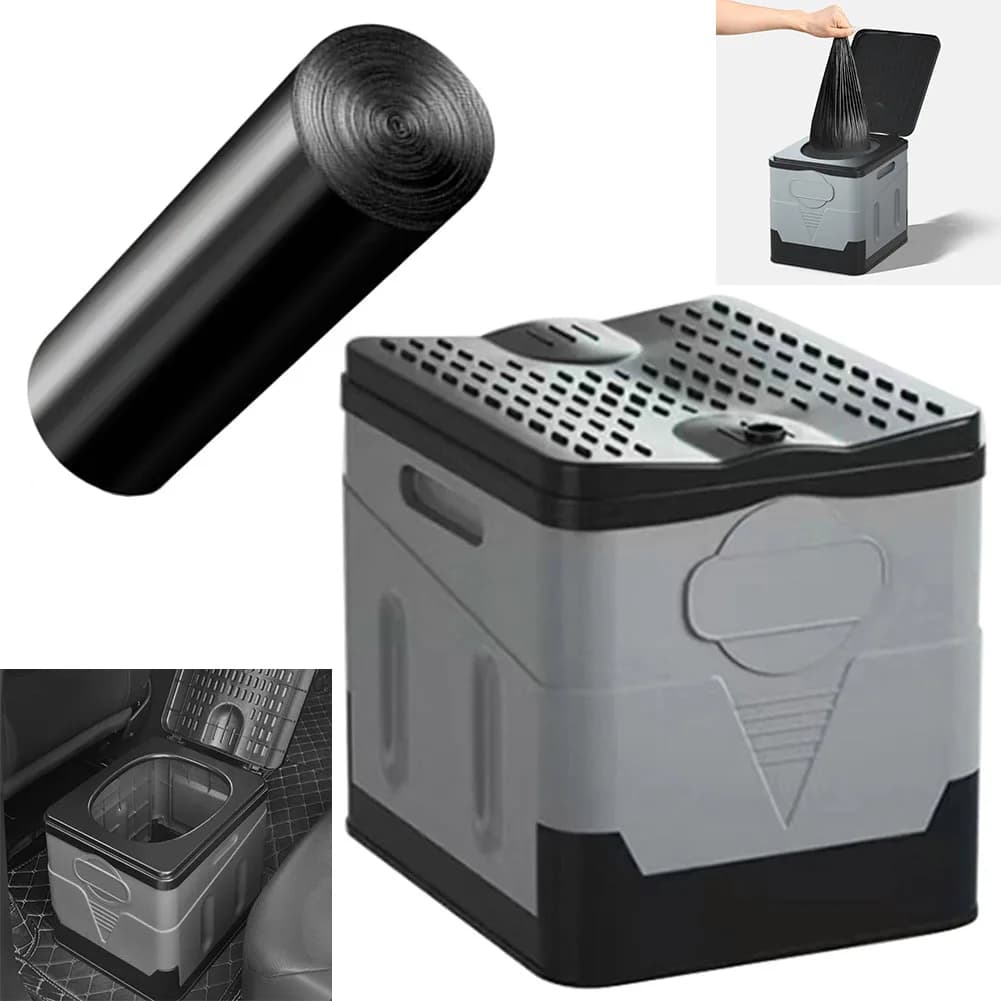 Secchio per WC pieghevole portatile con sacchetto della spazzatura opzionale Scatola portaoggetti per bidone della spazzatura per sedile WC di emergenza multifunzionale per auto all'aperto