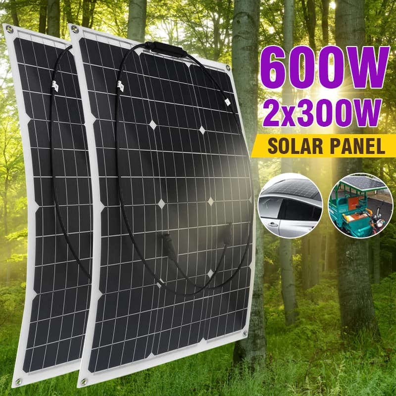 Pannello solare 18V 300W 600W PET Sistema solare flessibile Kit pannello solare Completo RV Batteria per auto Caricatore solare per casa RV all'aperto