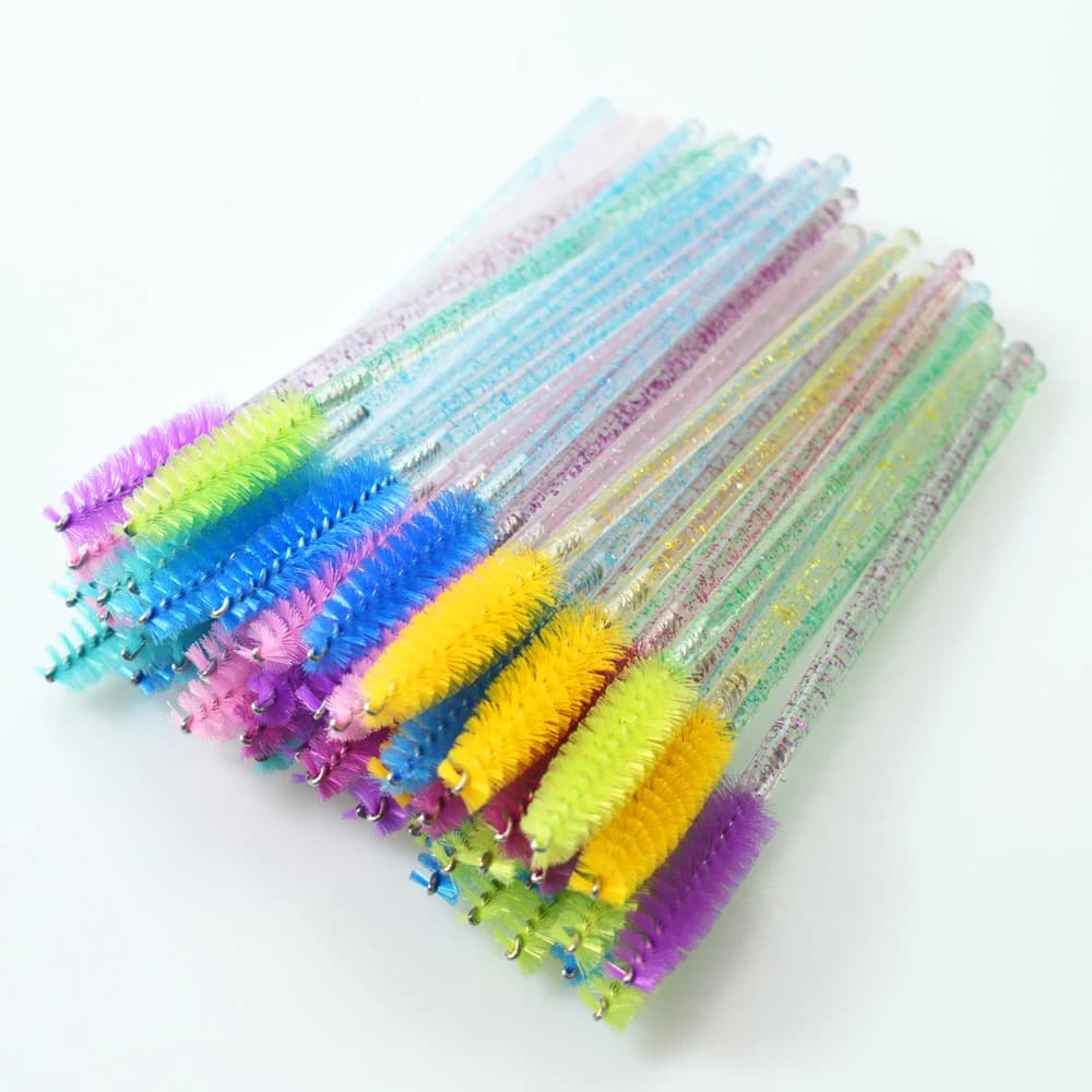 QSTY Eyelash Brushes, 50 pieces, disposable applicators for mascara, combs, eyelash makeup tools, 6 colors