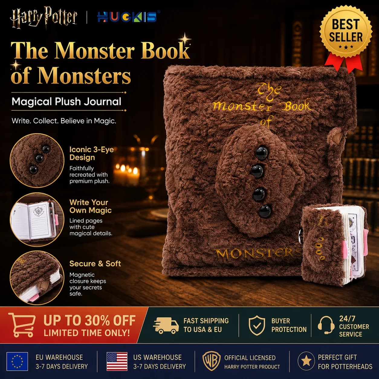 Hugkis Harry Potter Monster Book Plush Toy Hogwarts Magic Pendant Pillow Zipper Pouch Desktop Ornament Holiday Gift In Stock