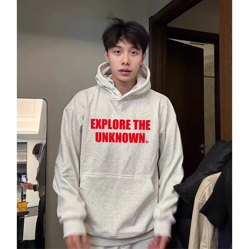 Men's ort Fce Lined Hoodie Thiened Heavyweight Sweatirt American Retro Sle Winter Outerwear Casual Loose Fit