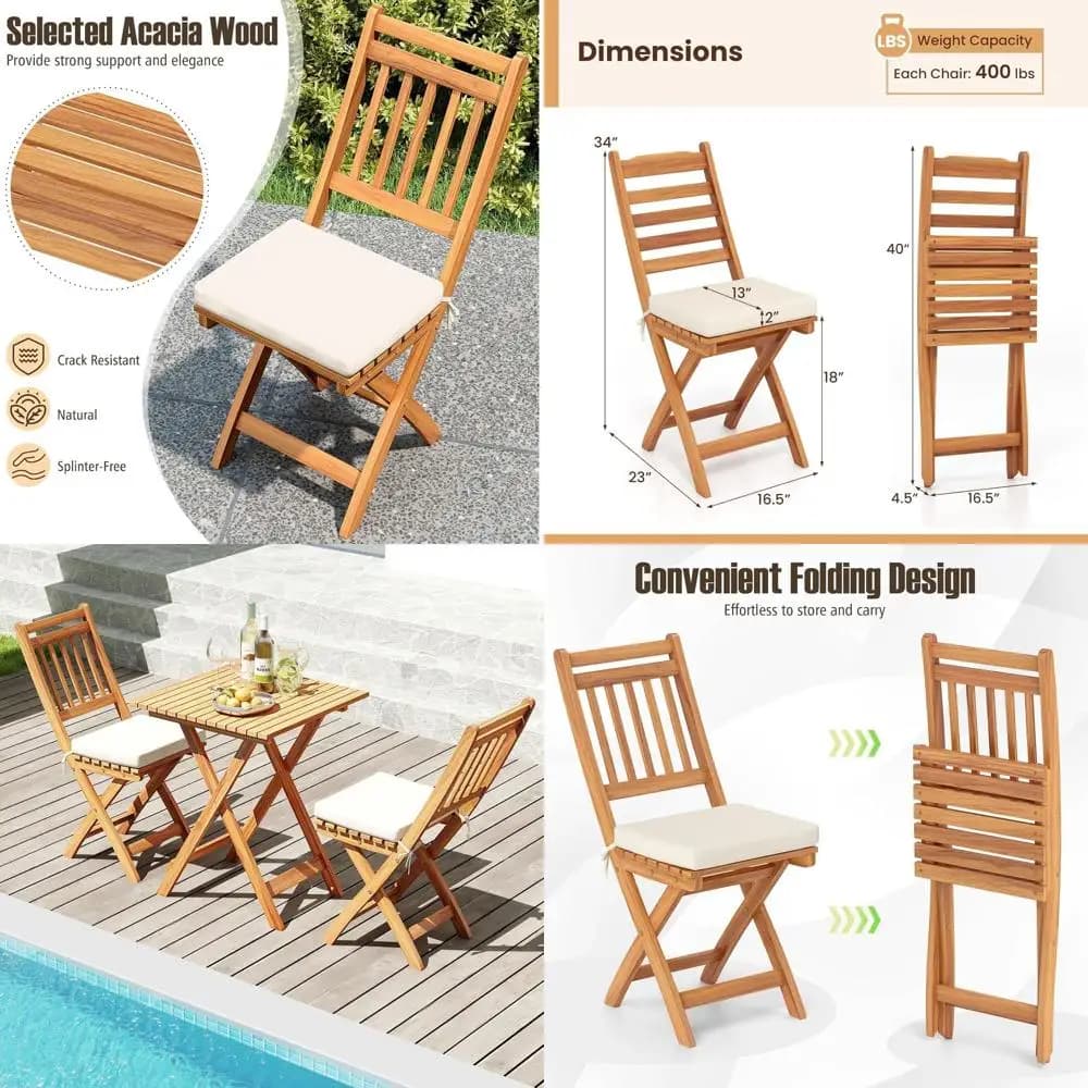 Set of 2 Dining chairs Portatili in Acacia wood with cushions, Ideal for Patio, Garden and Pool Edge