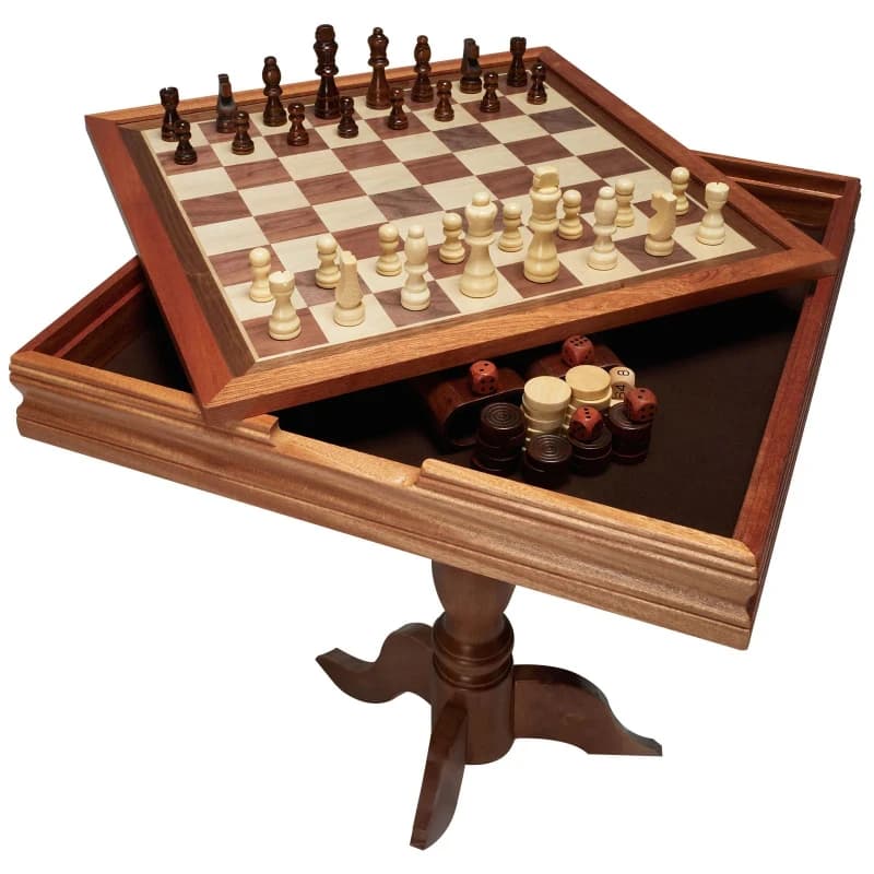 18 Inch 3-IN-1 Chess Checkers Backgammon Table Set Premium Wooden Chess Table Deluxe Combo Game Table Furniture Set
