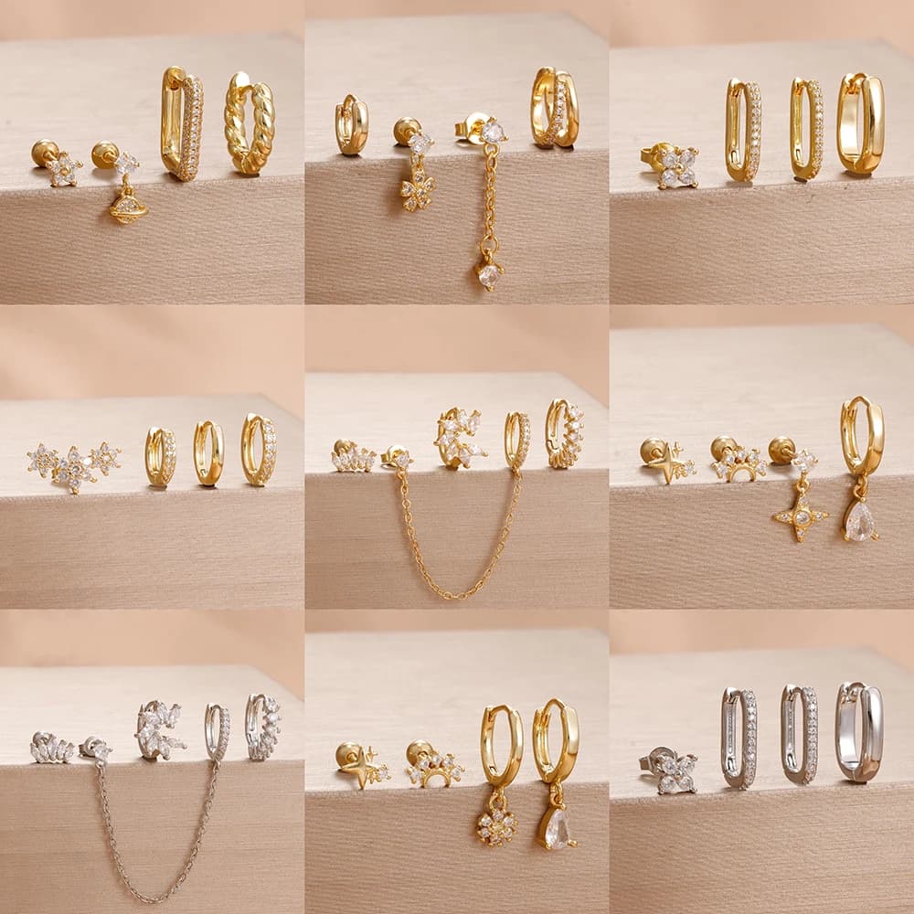 4 pezzi moda stella luna orecchini in zircone in acciaio inossidabile set per le donne orecchino placcato oro 114 carati classico Huggie gioielli quotidiani