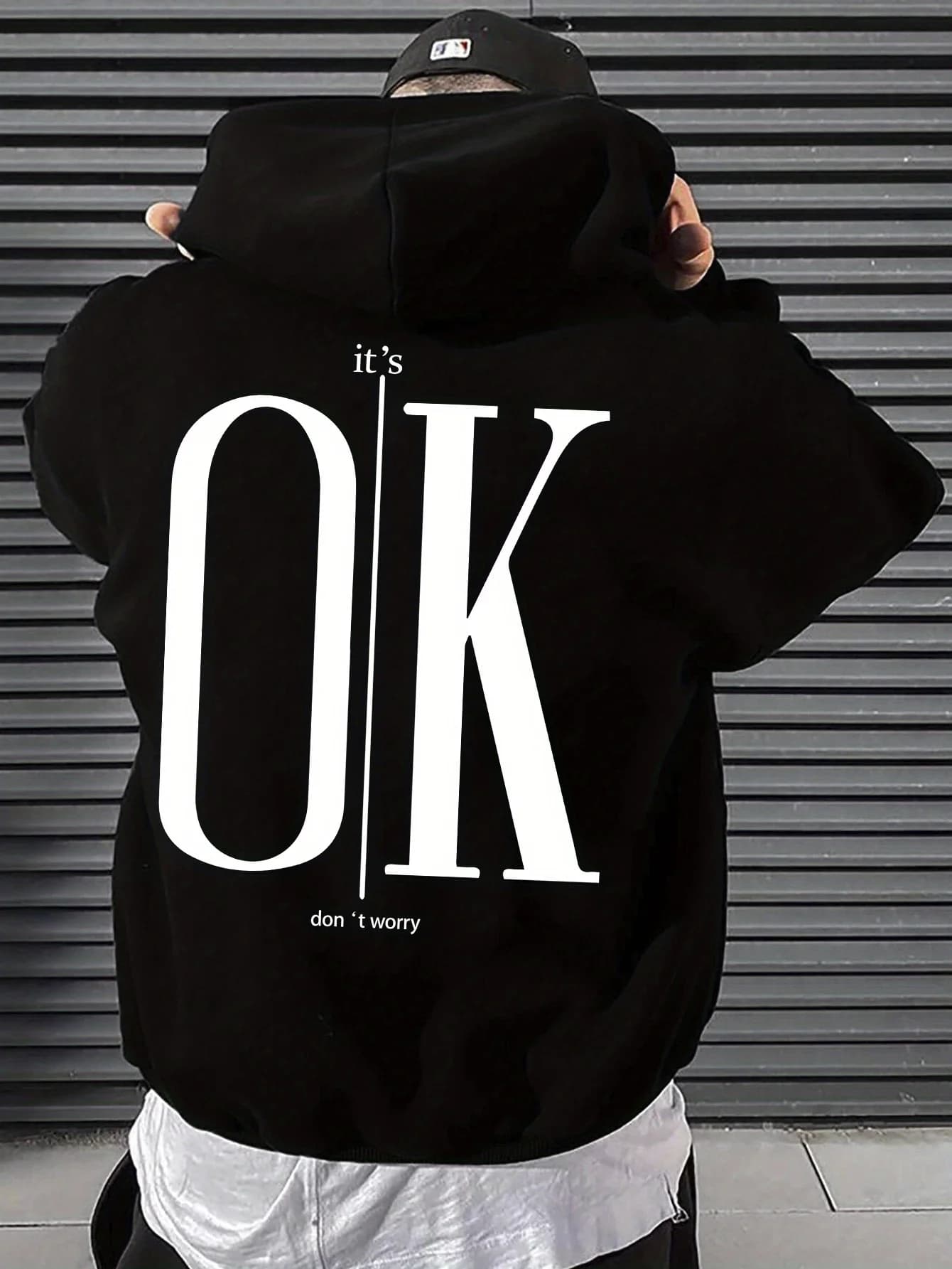 Men Hoodie It's OK Don't Worry Letter Print Oversized Casual Streetwear Loose Casual Long Sleeve Pullover Streetwer Tops