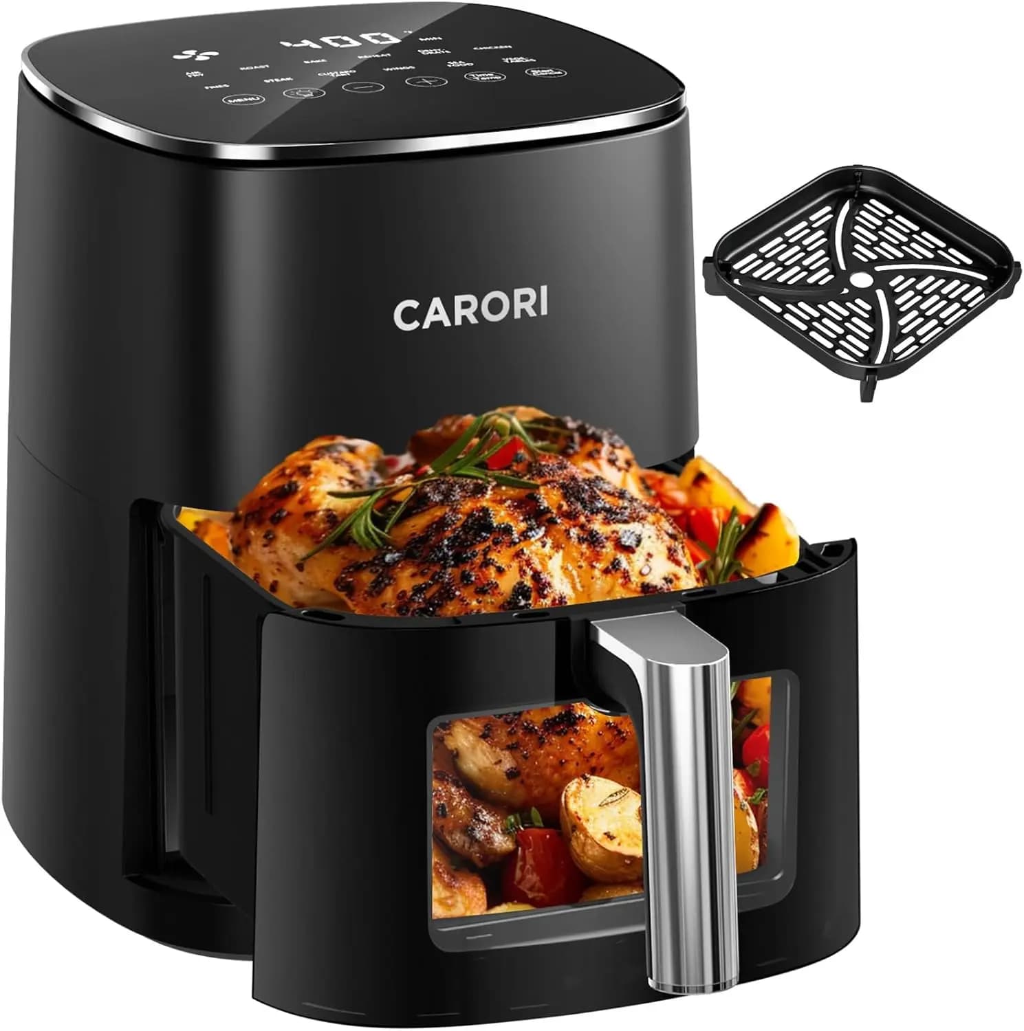 Friggitrice ad Aria da 6QT con Finestra di Visualizzazione, 12 Programmi Preimpostati, Cottura Rapida e Uniforme da 1700W, Max 400°C ℉ Cestello antiaderente per croccare le cibo, lavabile in lavastoviglie