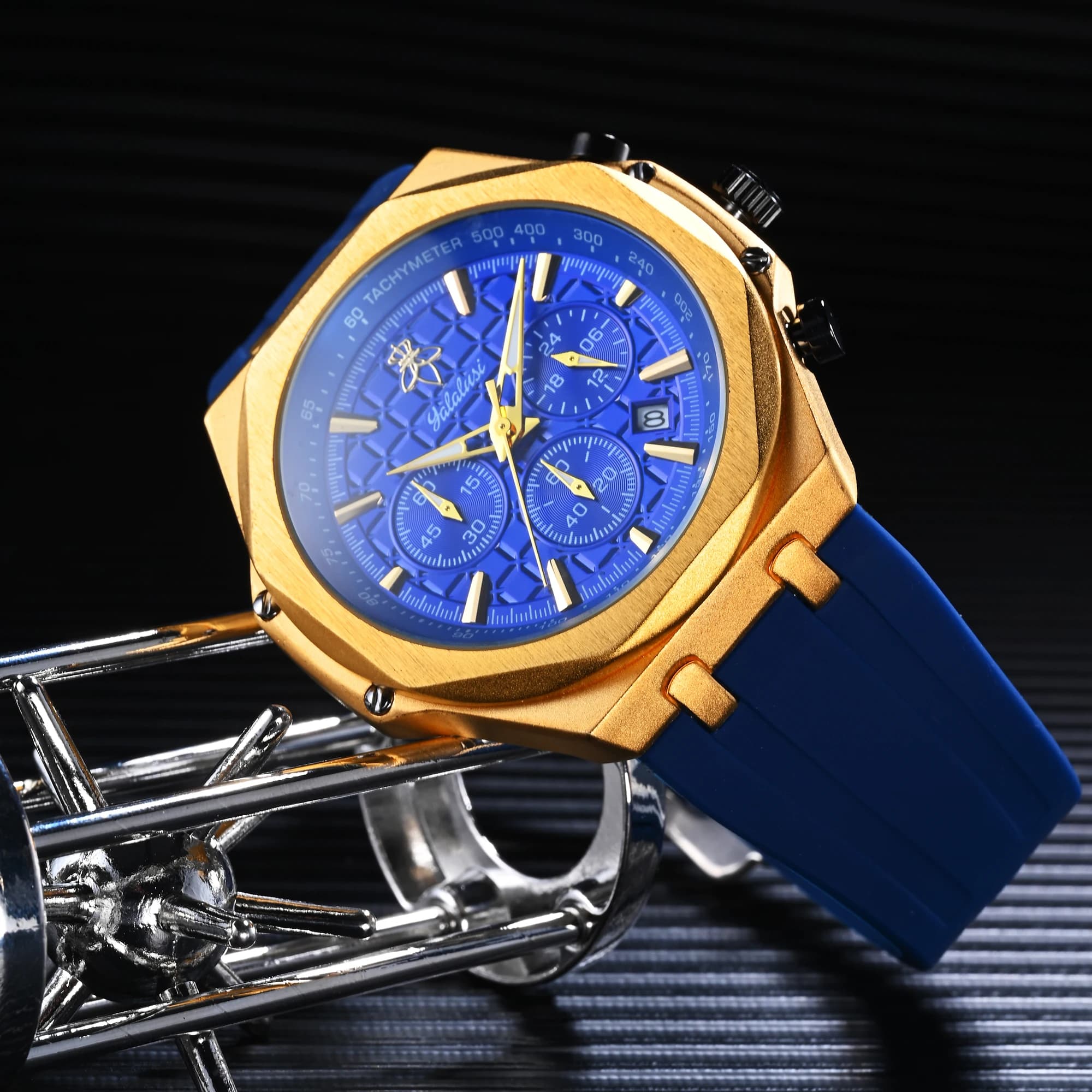 YaLaLuSi Orologio da uomo alla moda, cronografo sportivo impermeabile, cinturino in silicone con tachimetro e datario, spedizione gratuita